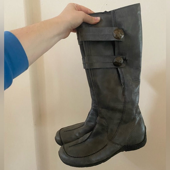 RIEKER VEGAN FAUX LEATHER ASTRID 70 KNEE HIGH GRAY BOOTS FLEECE LINED SIZE EU 41 - Picture 1 of 9